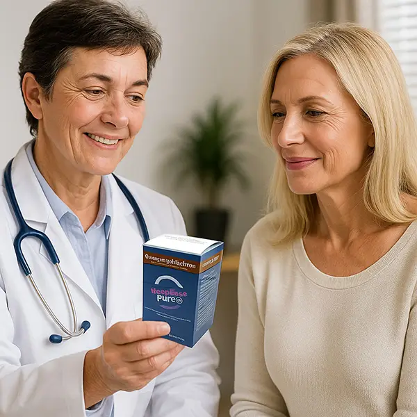 Arts die vrouw met overgangsklachten menoease pute aanbied