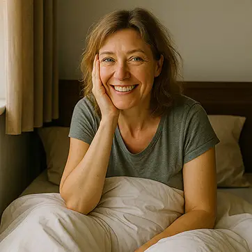 Vrouw zonder overgangsklachten die goed geslapen heeft